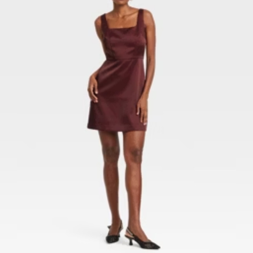 A New Day Women's Heavy Satin Sleeveless Mini Dress, Burgundy, Size 8